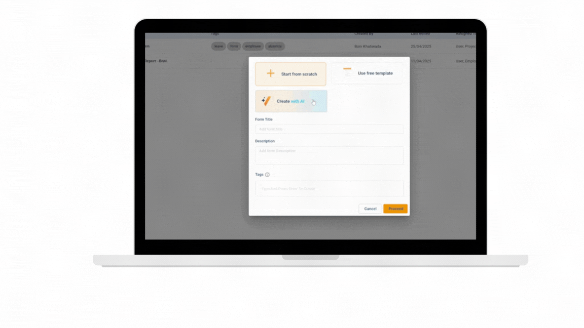 AI form builder agent in varicon