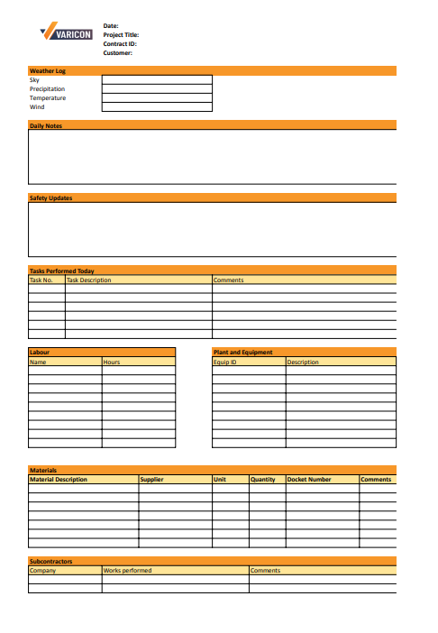 Construction Site Diary (Daily Report) Template