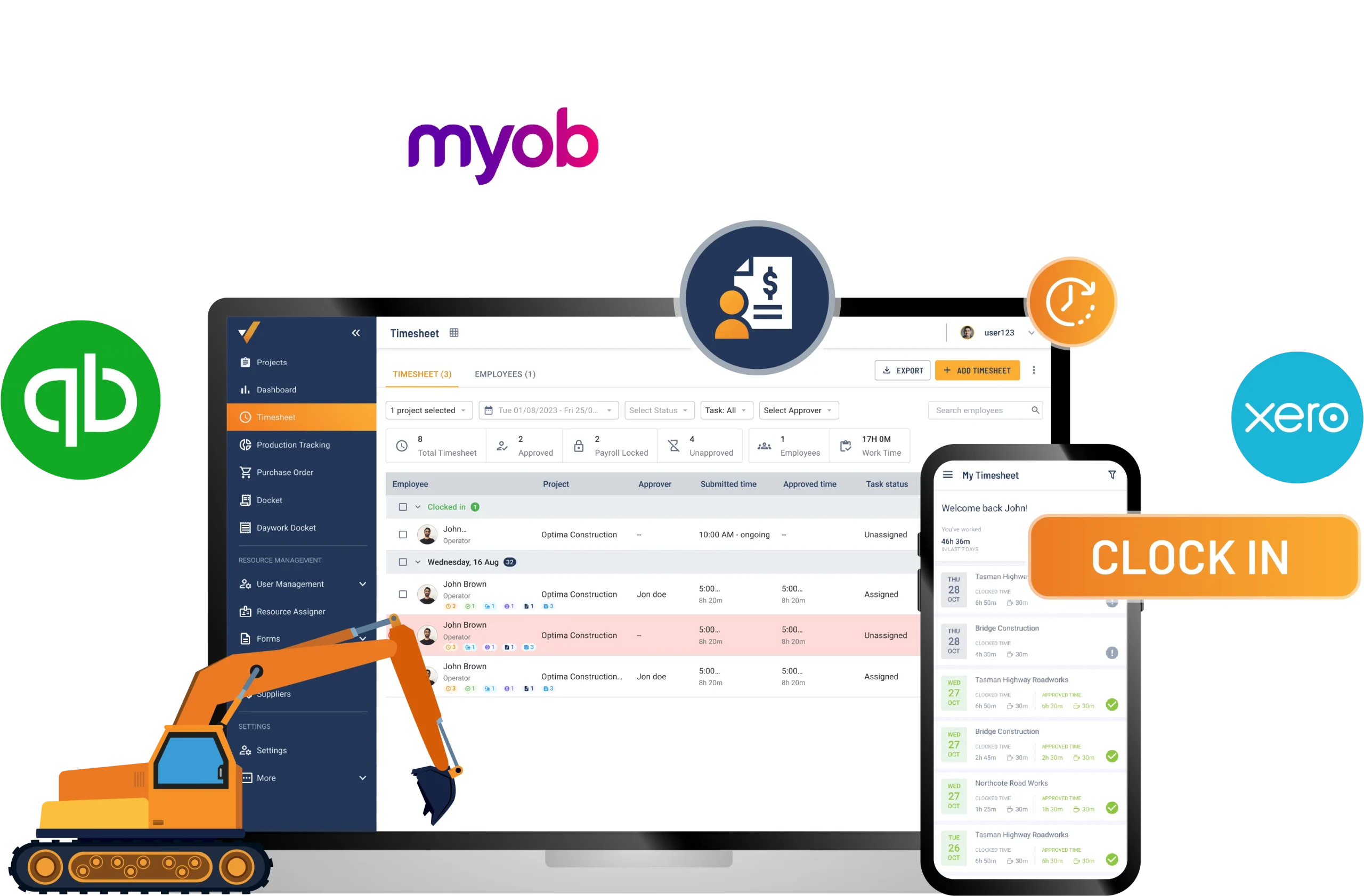 Digital construction timesheet and Payroll Automation